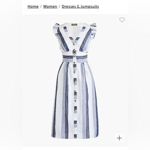 NWT J Crew Button-front linen midi dress in faded indigo stripe Size 6